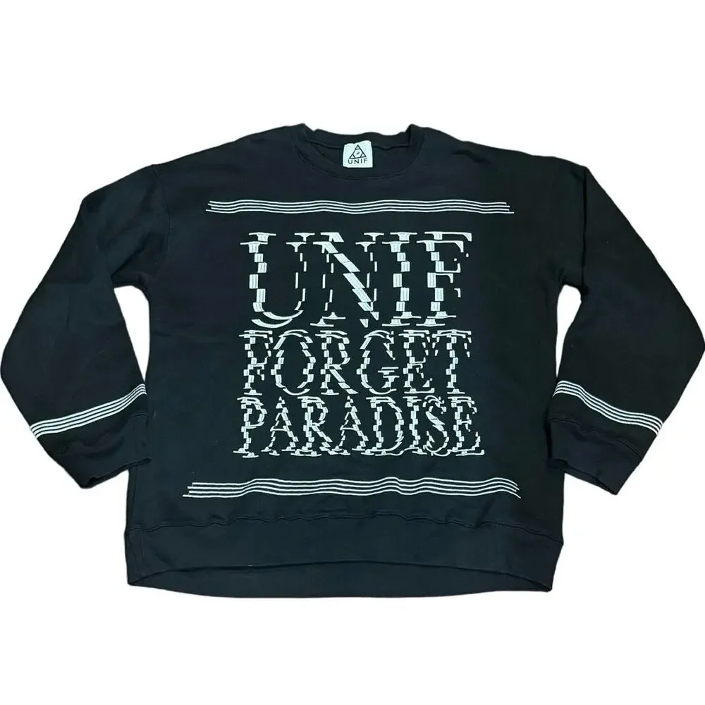 UNIF ‘Forget Paradise’ Pullover Crewneck Sweatshirt - Size Large - Black & White - Picture 2 of 13